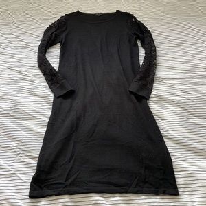Jaeger London black knit wool blend dress size medium lace sleeves